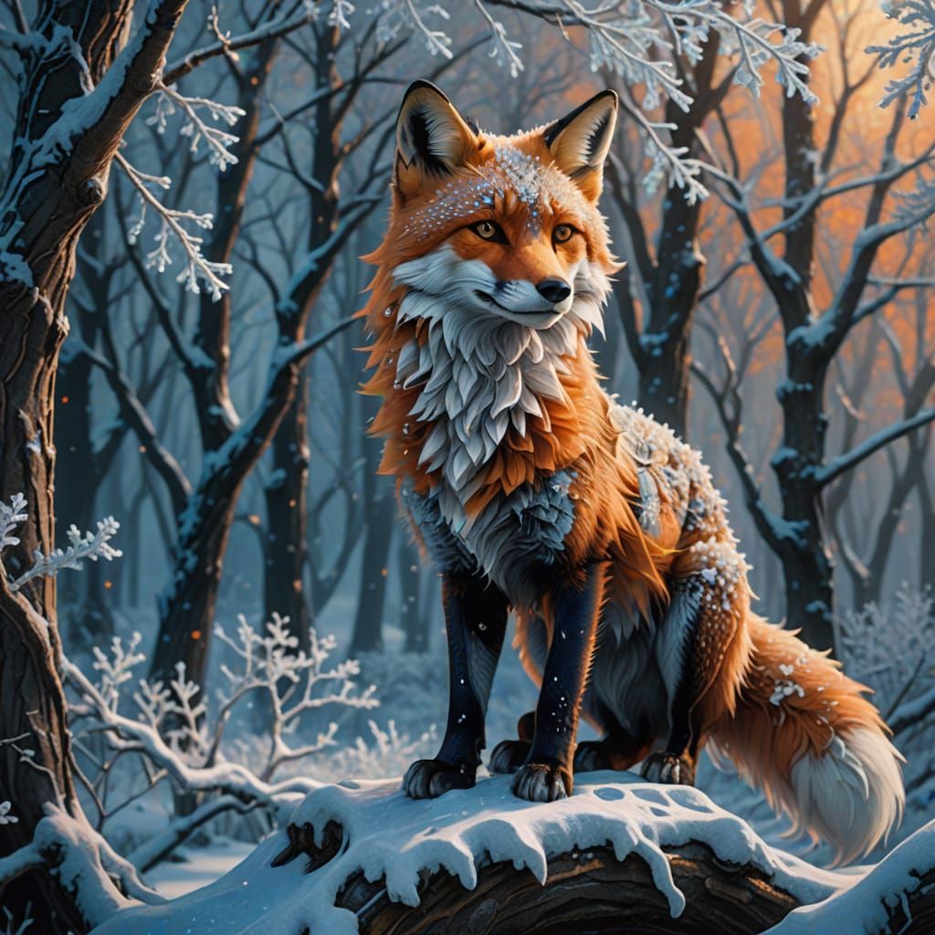 Serene Winter Fox in Frosty Forest