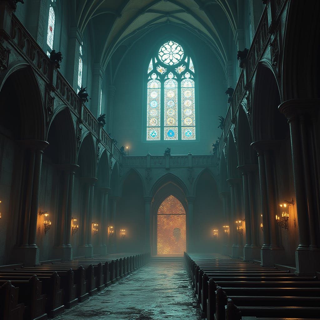 Gothic Cathedral Villain Command Center with Holographic Map