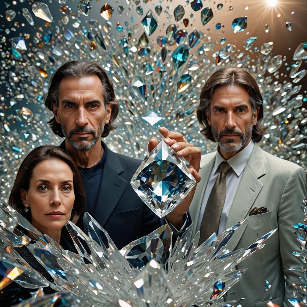 Extraterrestrial Couple Observing Crystal, High-End Portrait