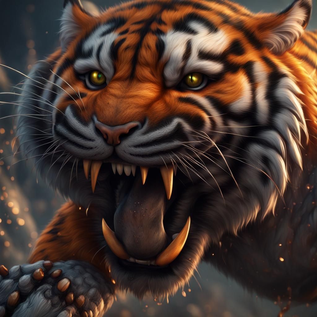 Detailed Tiger Paw with Sharp Claws in Digital Art