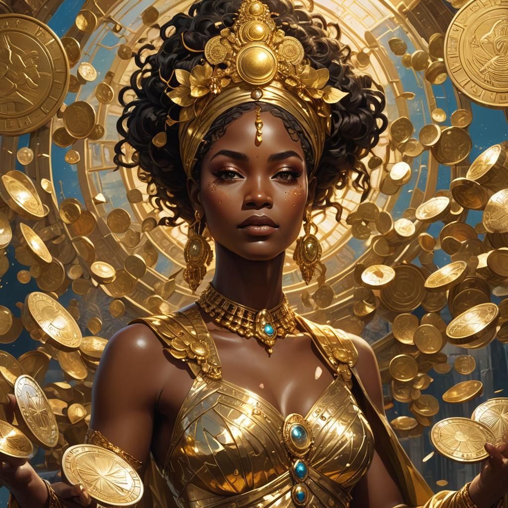 Goddess Oshun Worshipping the Sun: Fantasy Art Portrait
