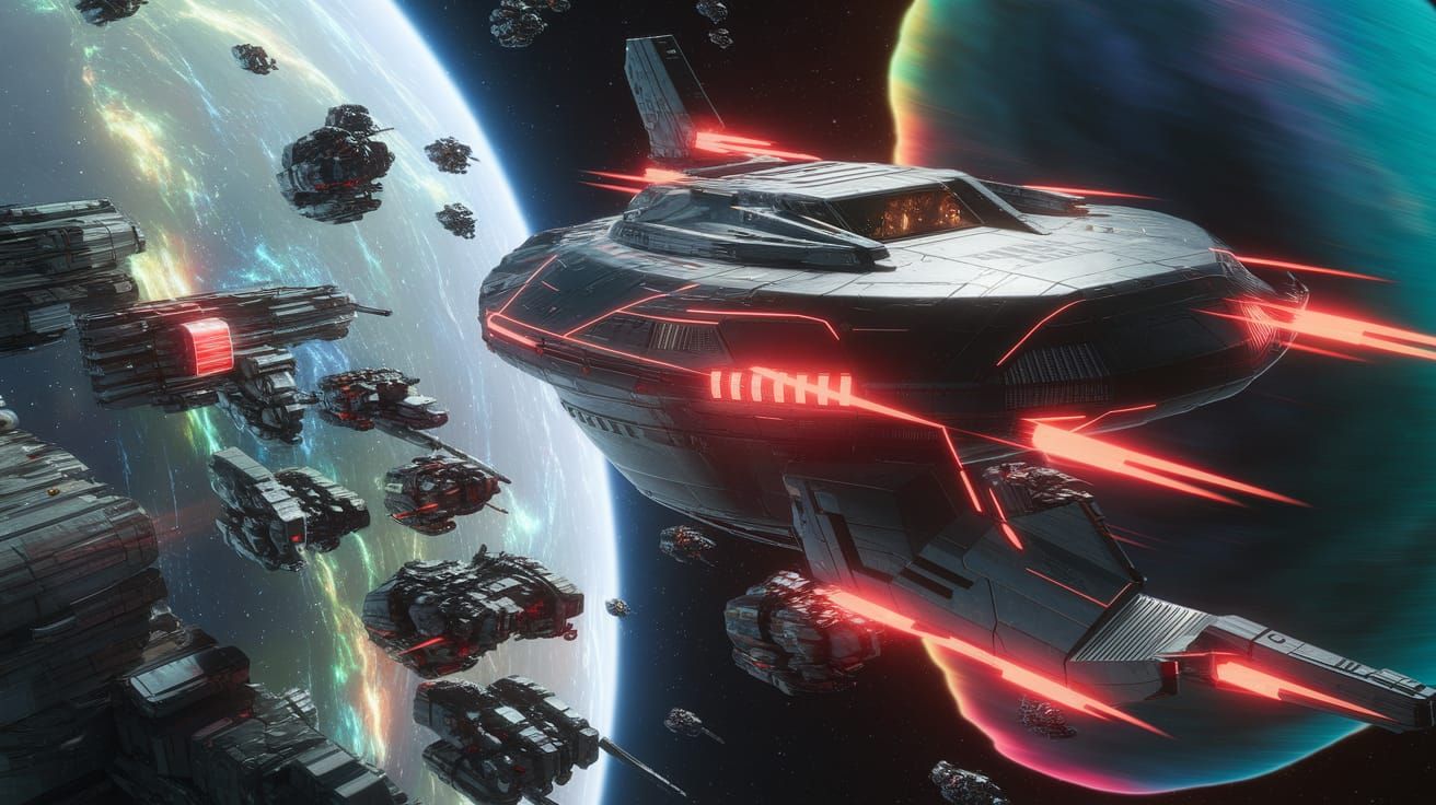 Battlestar Enterprise Amidst Swirling Nebula in Maximalist S...