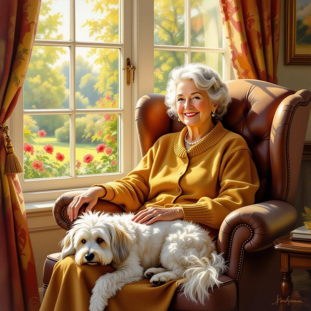 Elderly Woman in Armchair, Luminous Classical Realism