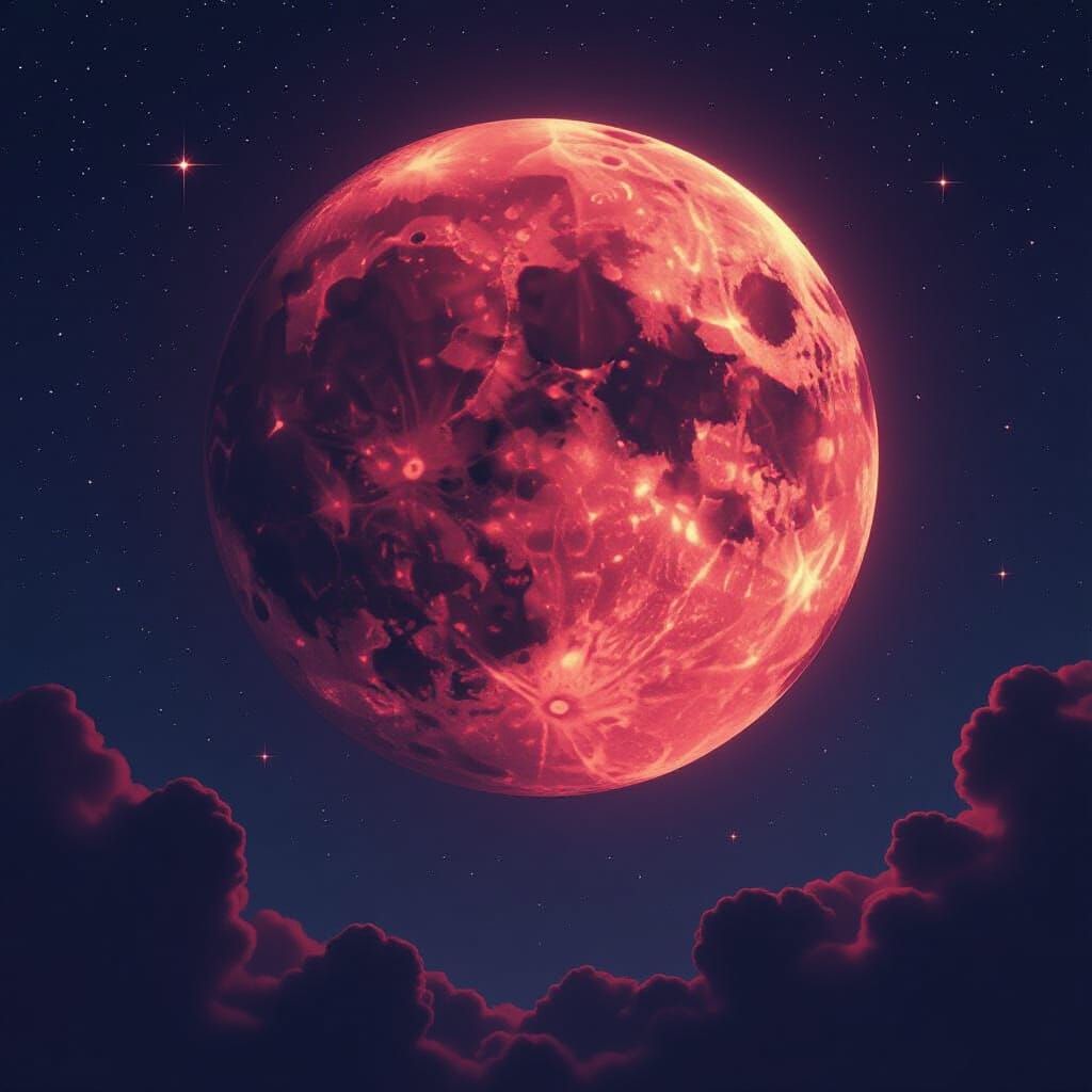 Colossal Blood Moon in Cosmic Night Sky
