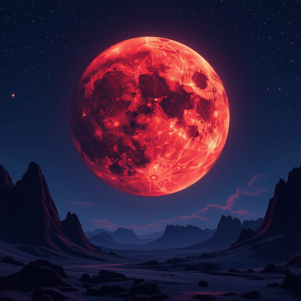 Blood Moon Over Desolate Landscape