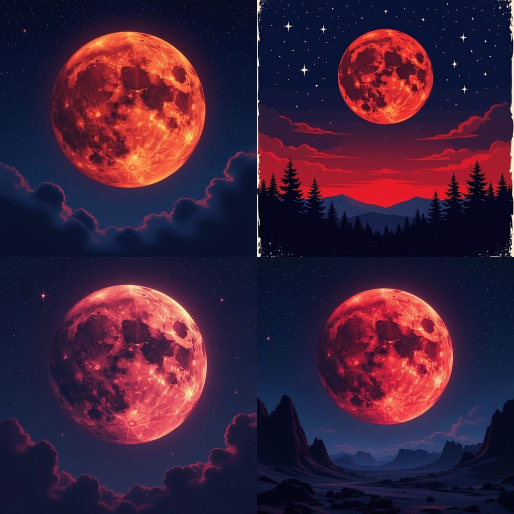 Dramatic Blood Moon Over Dark Landscape