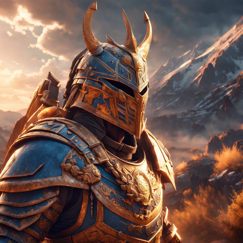 Epic Digital Painting of Ancient Warrior in Cinematic Landsc...