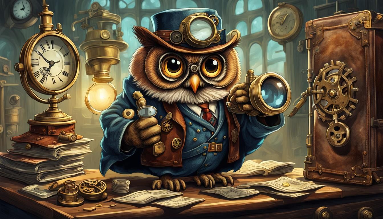 Steampunk Owl Detective Searches for Lost Wallet