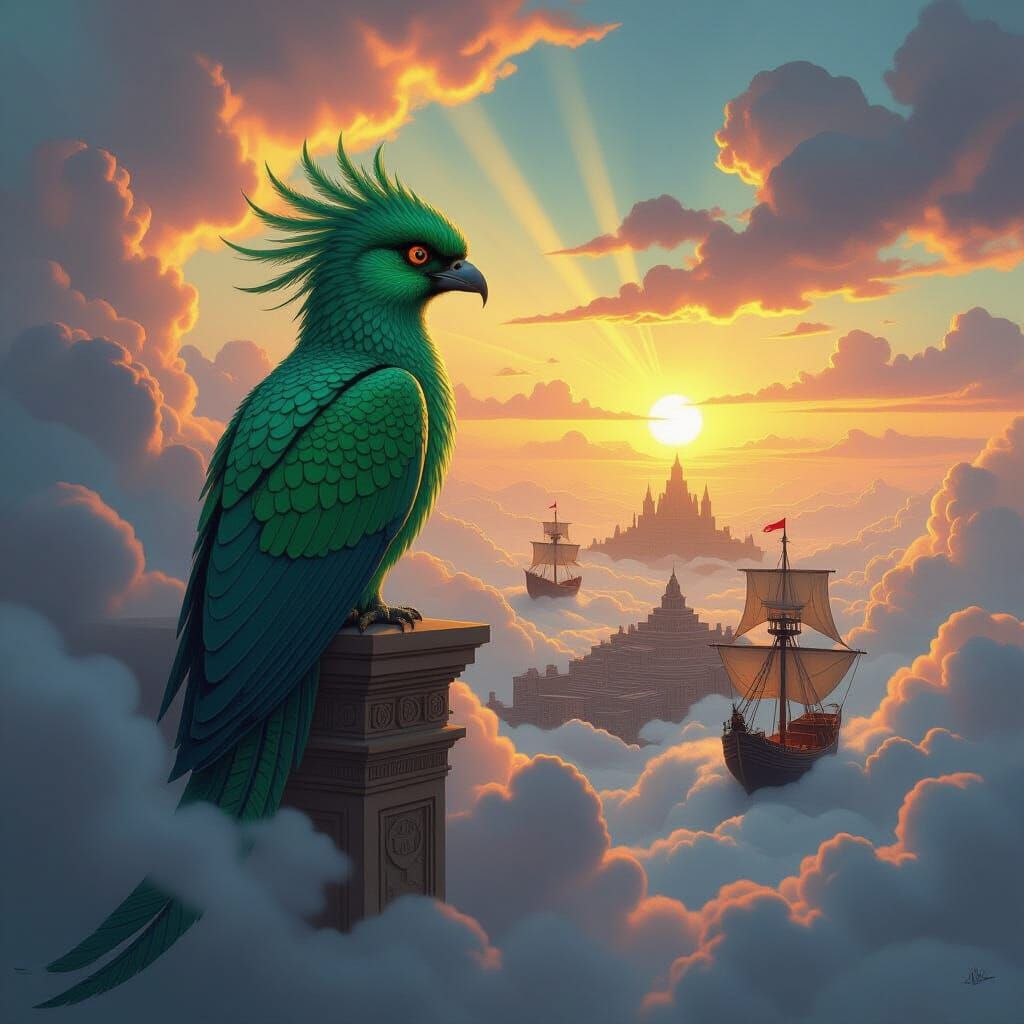 Quetzalcoatl Emerges in Retro Comic Art Style