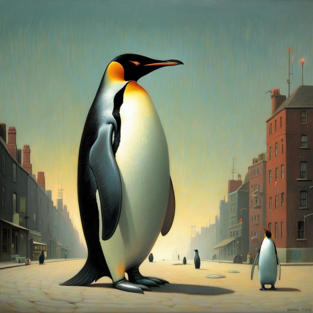 Emotional Penguin Portrait in a Dreamlike Setting