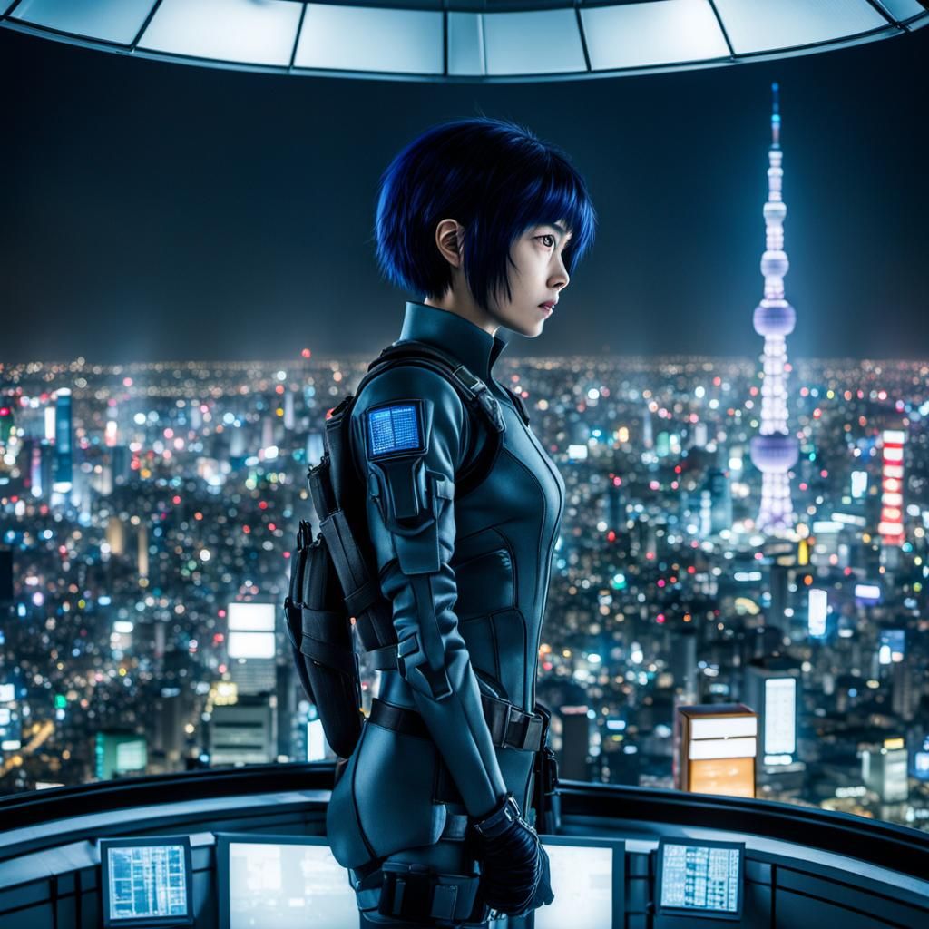 Kusanagi Motoko, watching from the top of SKYTREE, in the To...