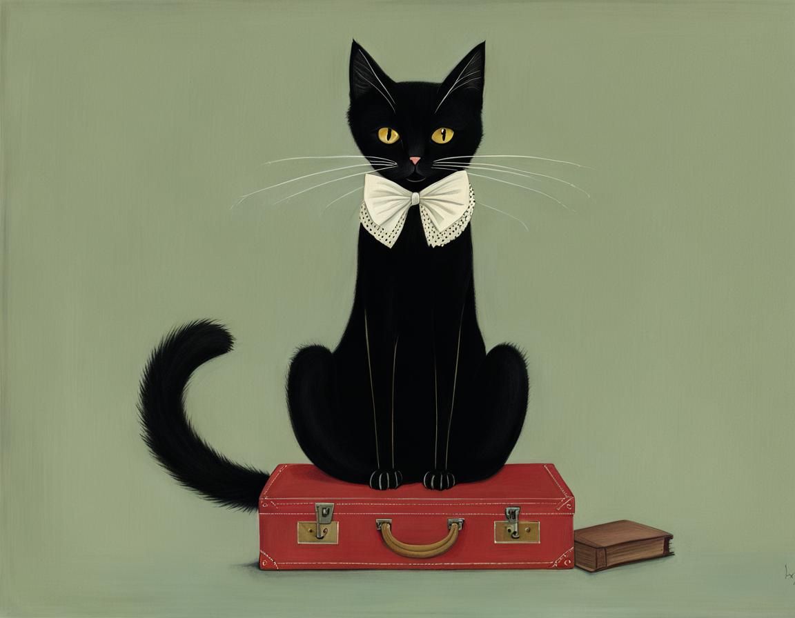 Cat Portrait in Folk Art Style