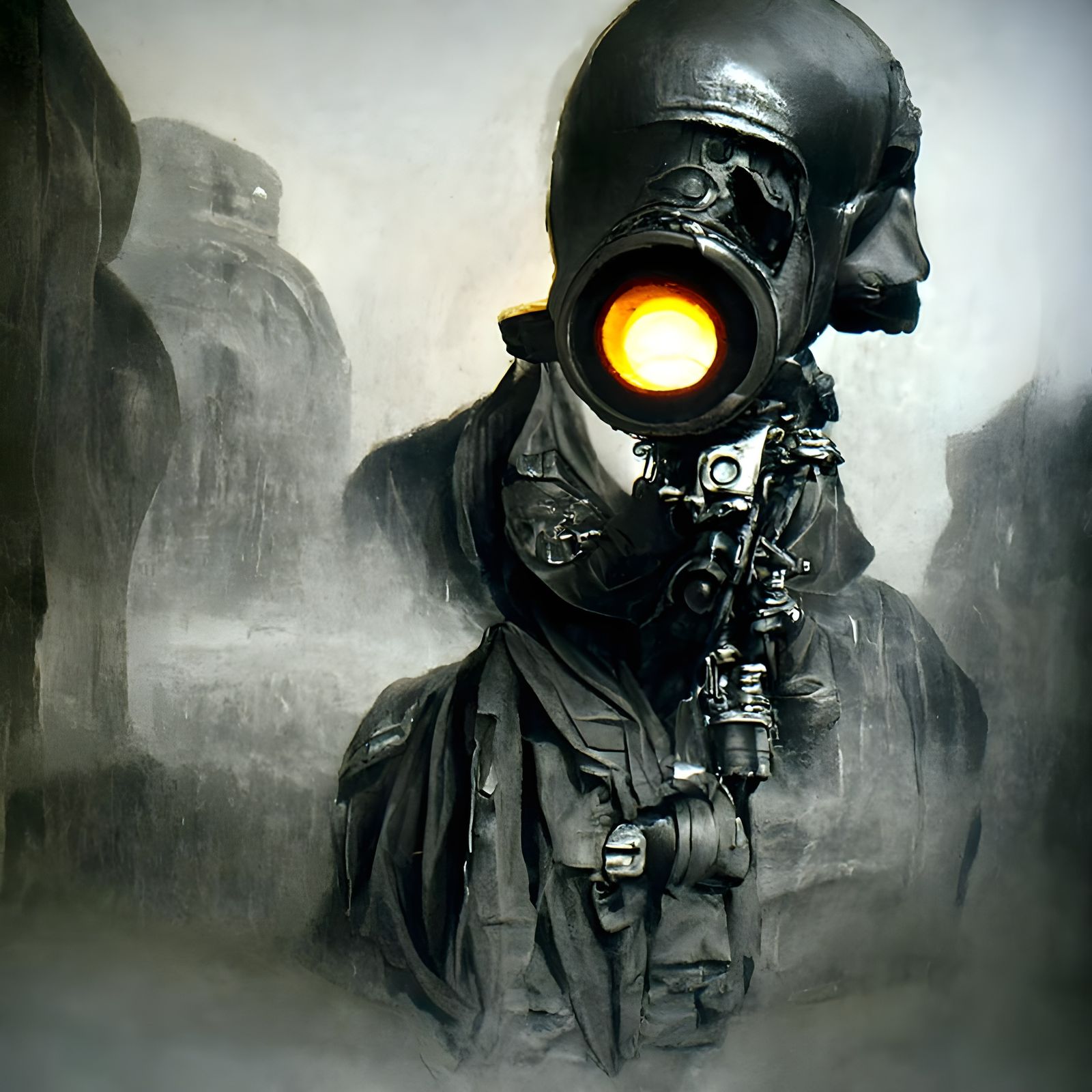 Sinister Soldier with Glowing Eyes in Cyberpunk Style