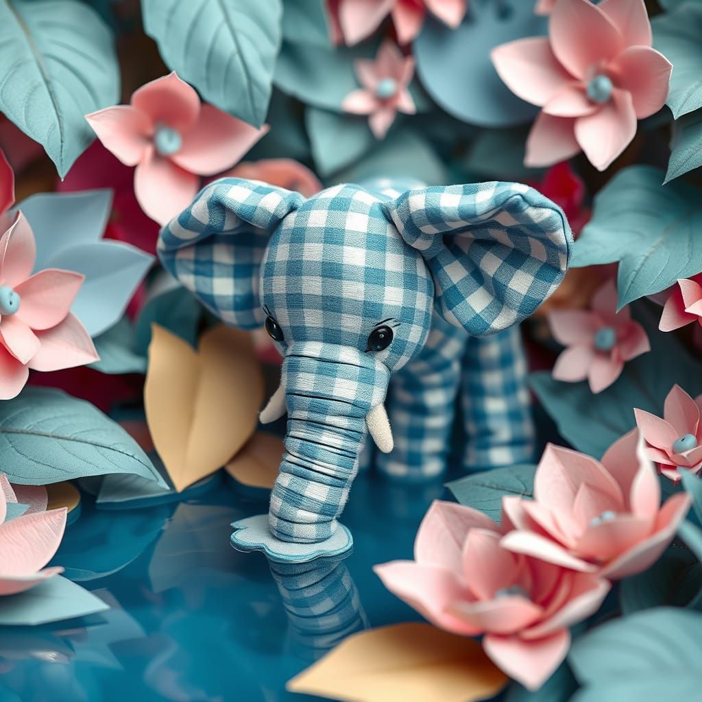 Whimsical Fabric Elephant at a Paper Craft Watering Hole