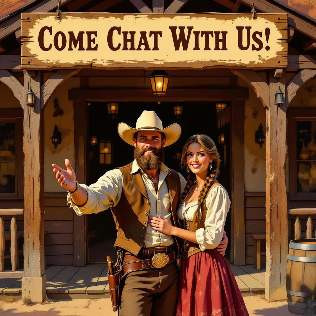 Western Tavern Welcome: Man & Woman in Golden Hour