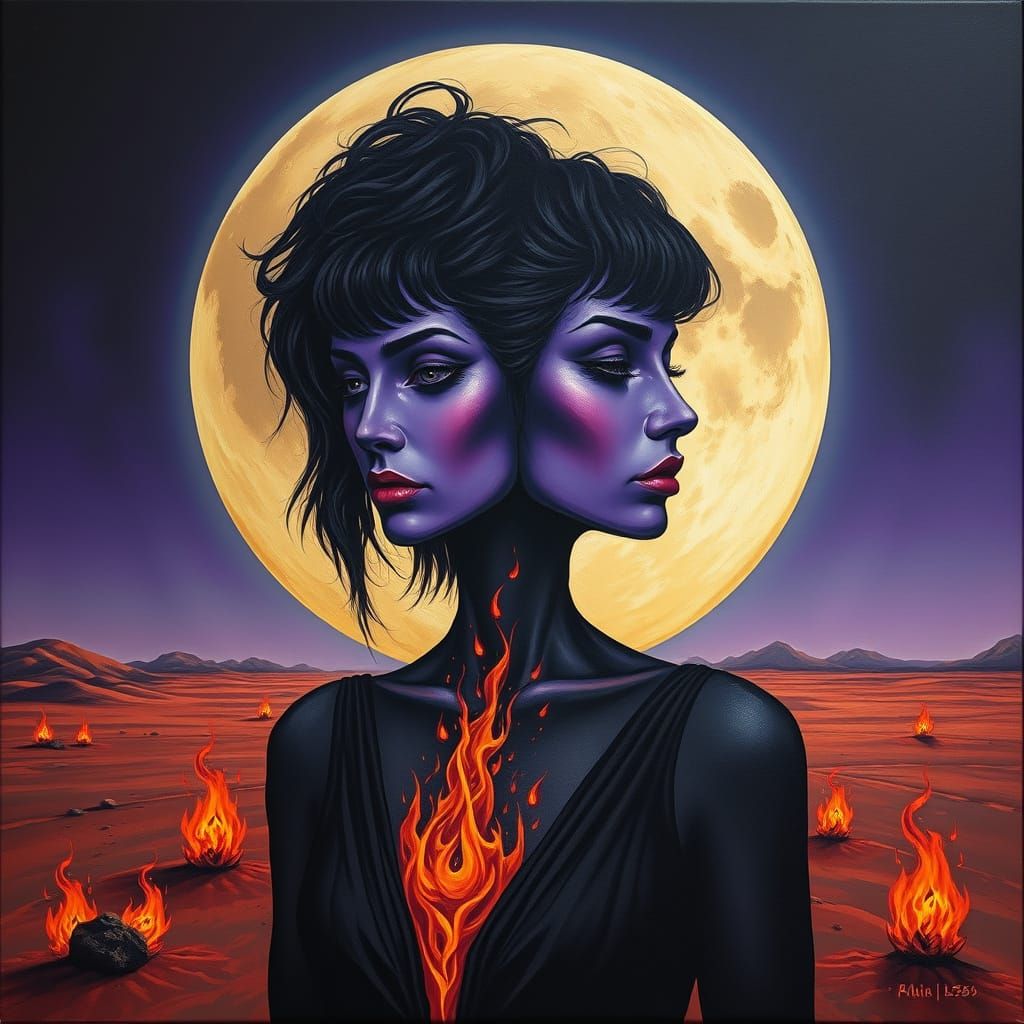 Surreal Two-Faced Woman in Desert, Salvador Dali Style