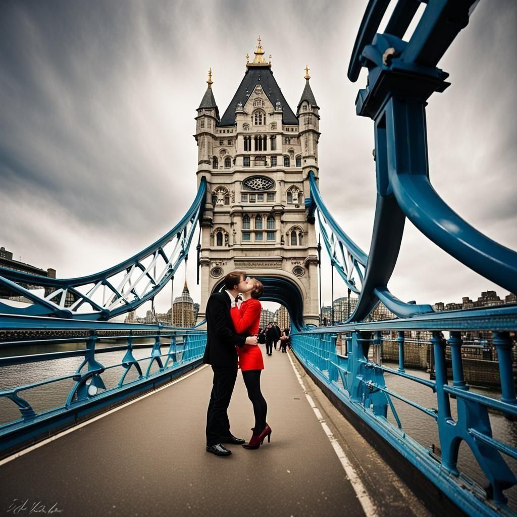 Romantic Kiss at Tower Bridge in London