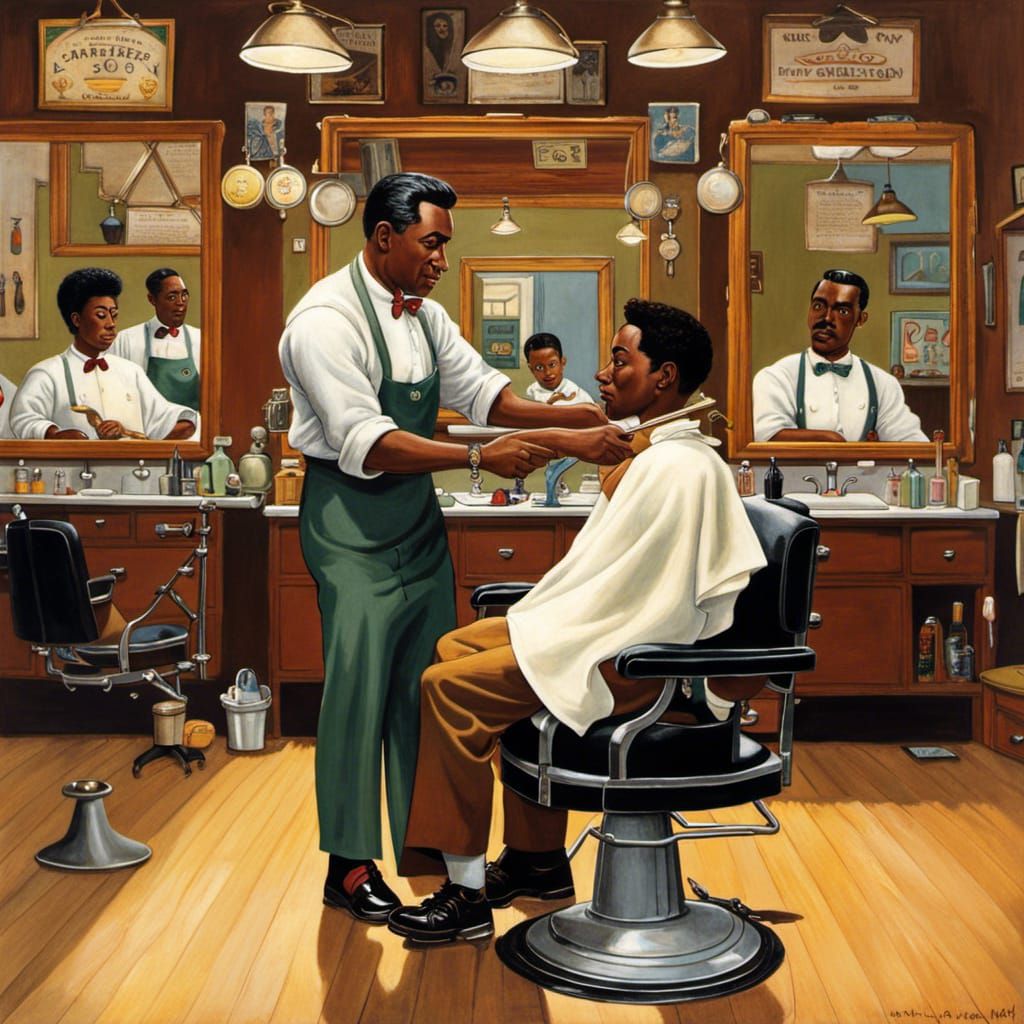 Urban Barbershop Scene with Men Getting Haircuts