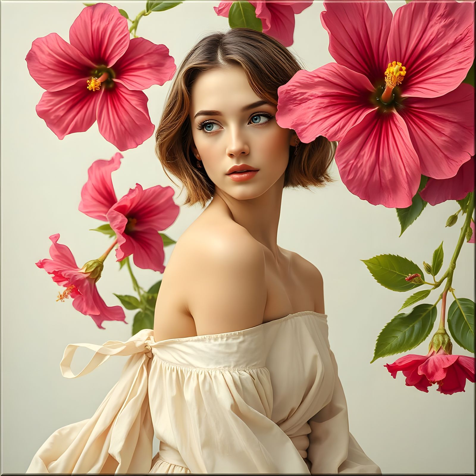 Hibiscus Woman: Portrait in Art Nouveau Style