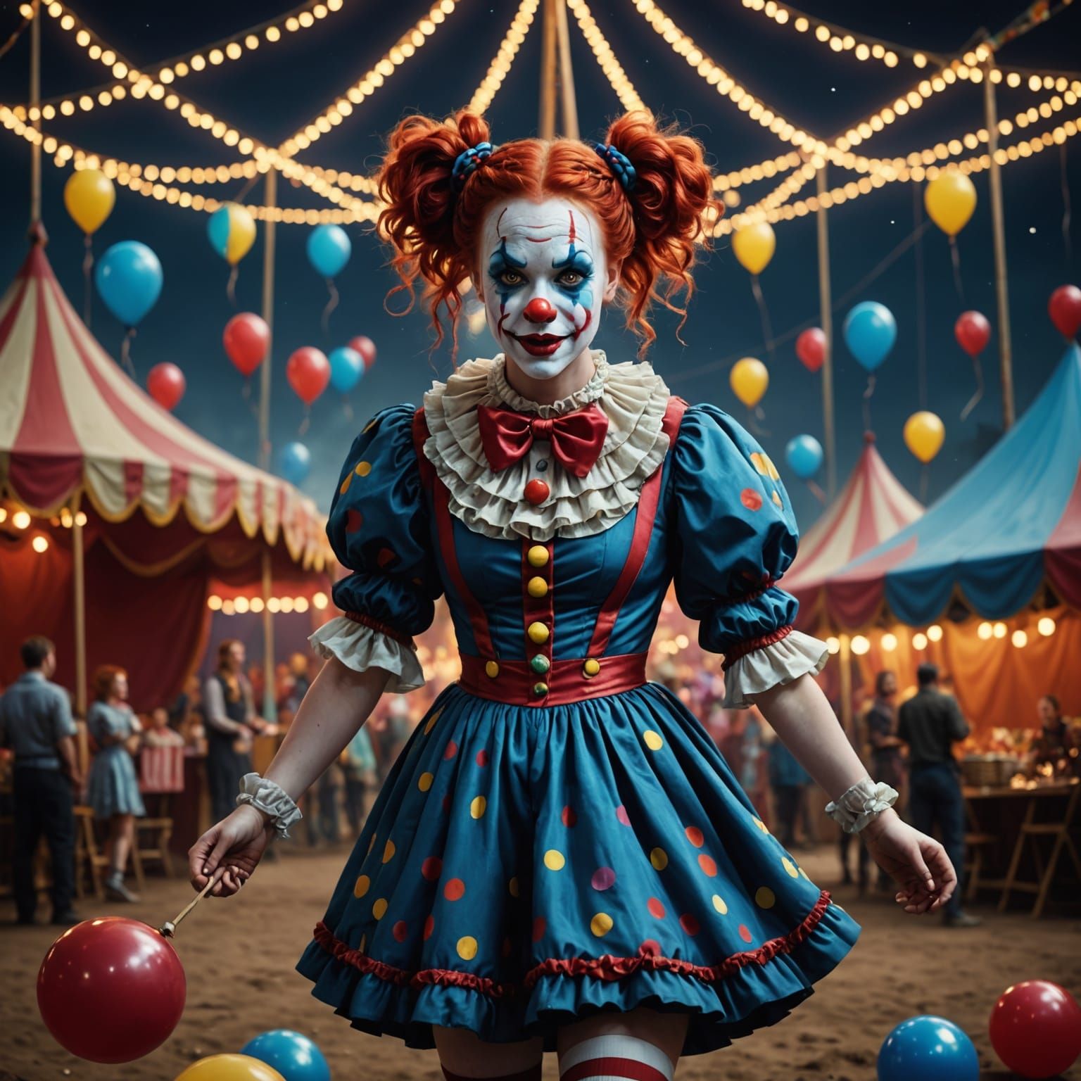 Kawaii Clown Girl Juggling at Night