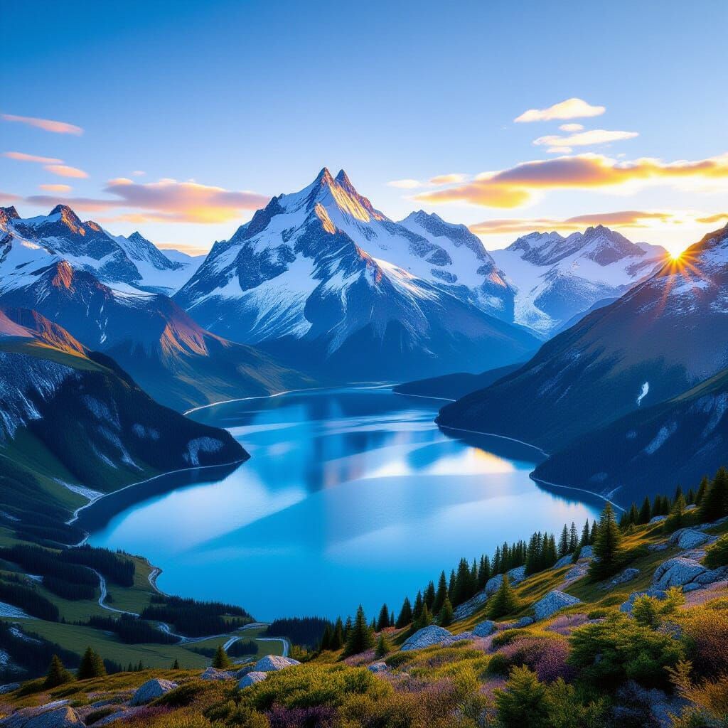 Vibrant Mountain Landscape at Golden Hour