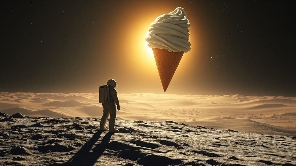 Astronaut and Ice Cream Cone in Space: Digital Painting
