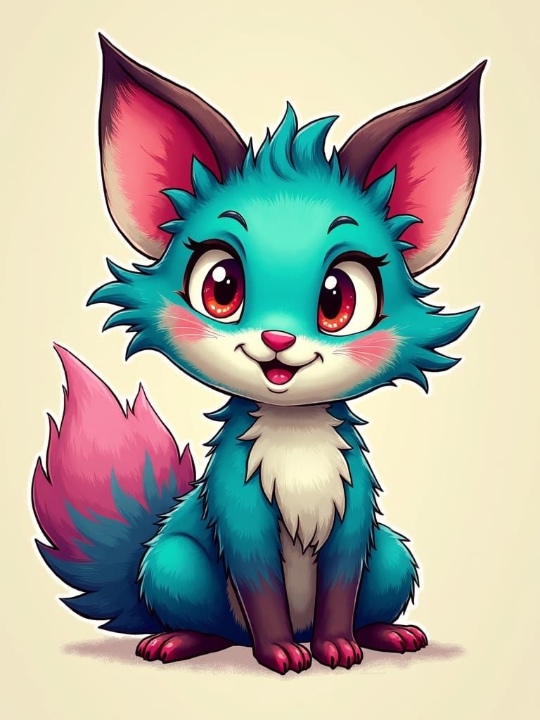 Cartoon Fox-Ferret Hybrid with Psychedelic Fur