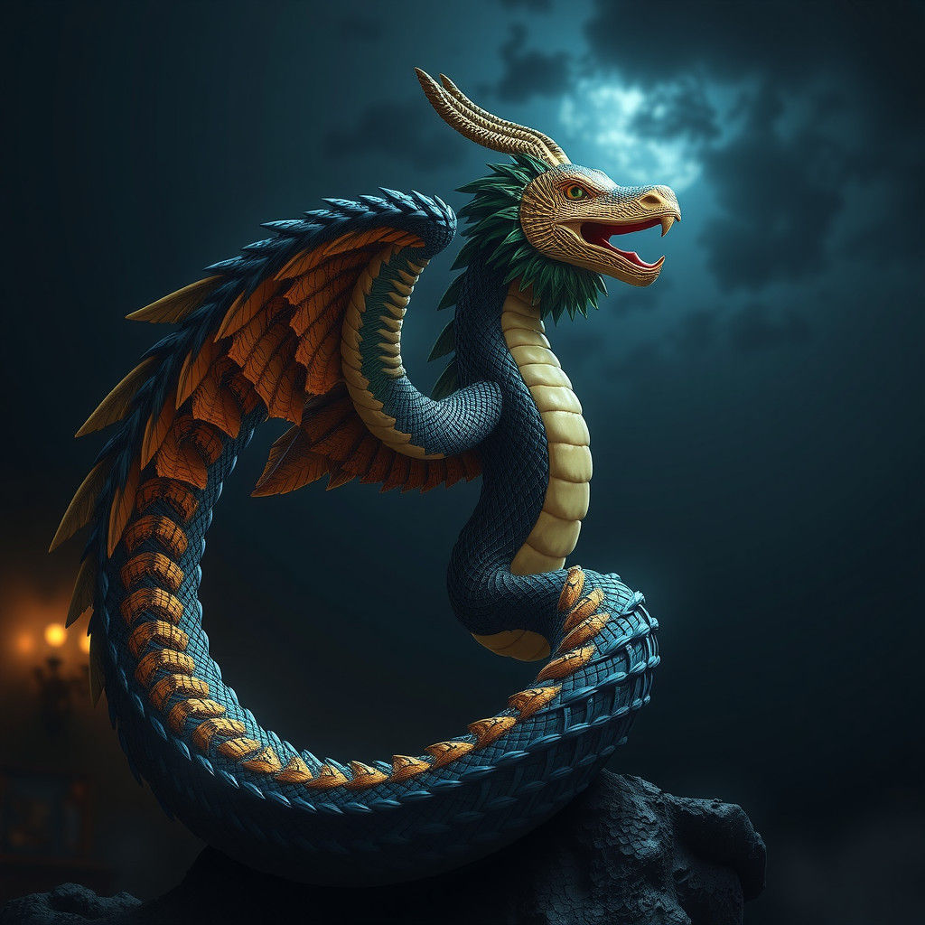 Quetzalcoatl: Hyperrealistic Feathered Serpent Deity