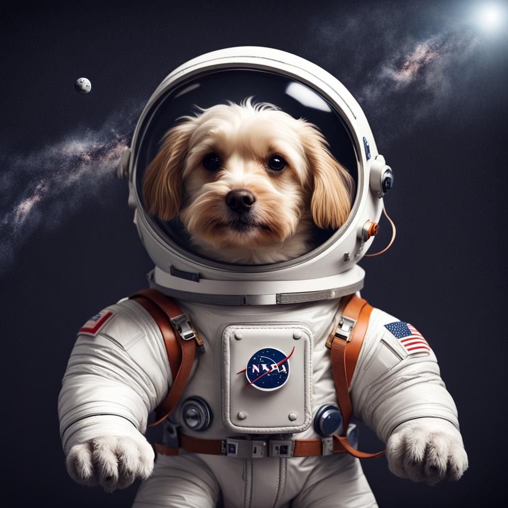 Small Astronaut Dog in Space Suit