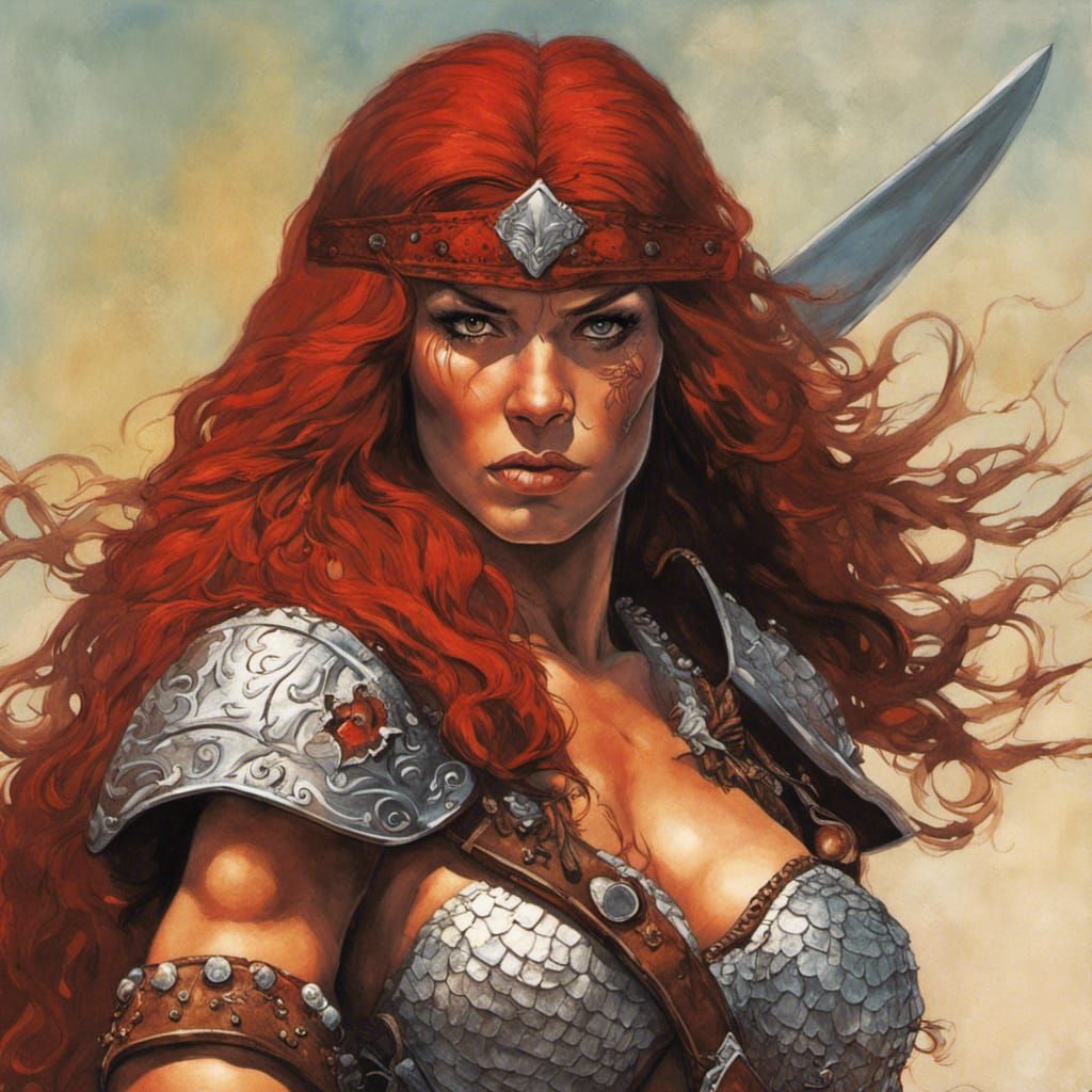 Red Sonja Portrait in Hyperrealistic Style