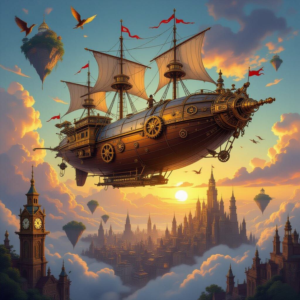 Steampunk Airship Adventure in a Floating World