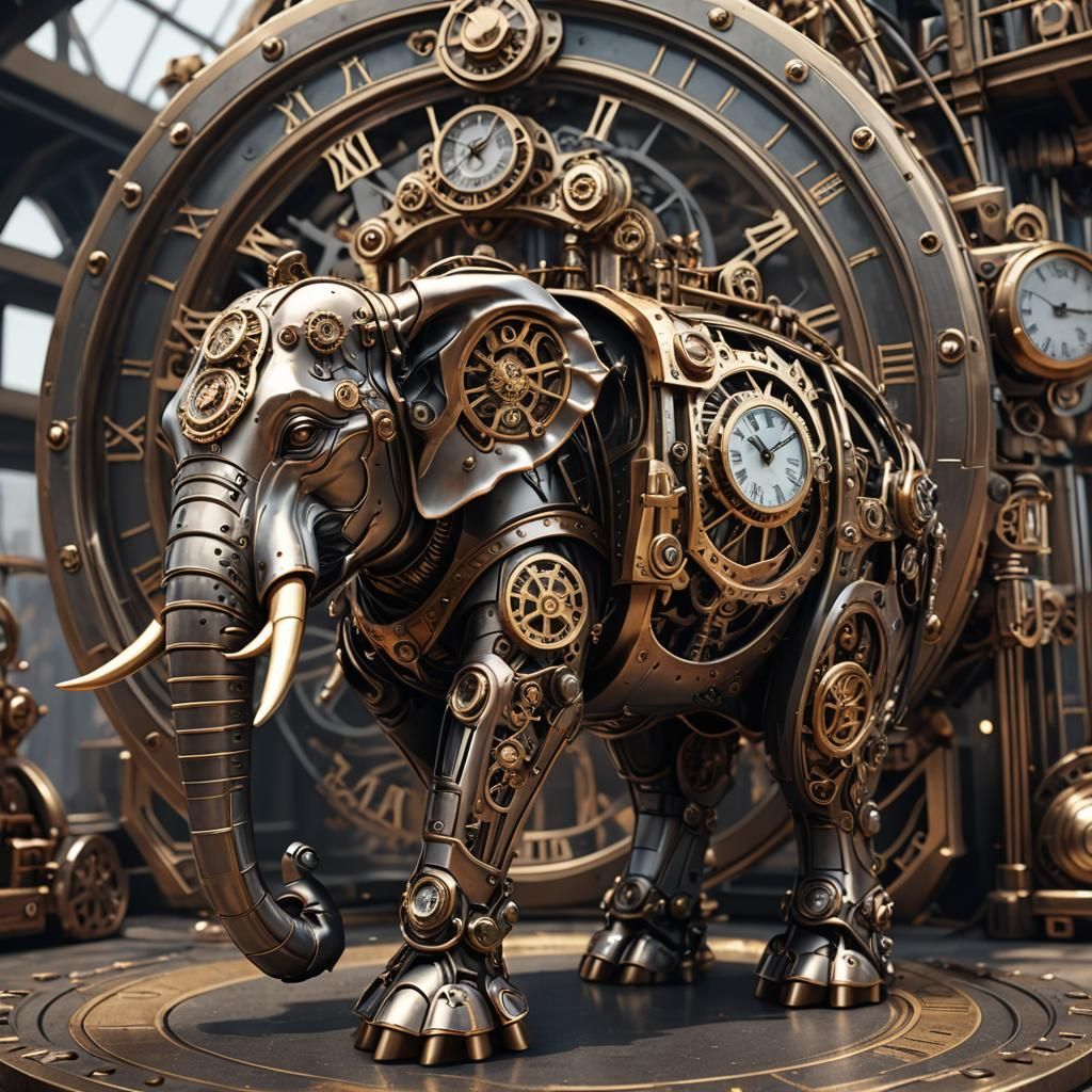 Steampunk Elephant Clock with Intricate Mechanical Details