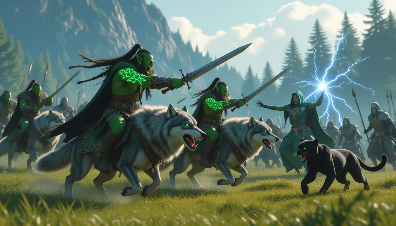 Epic Battle: Orcs vs Dark Elves in Cinematic Style