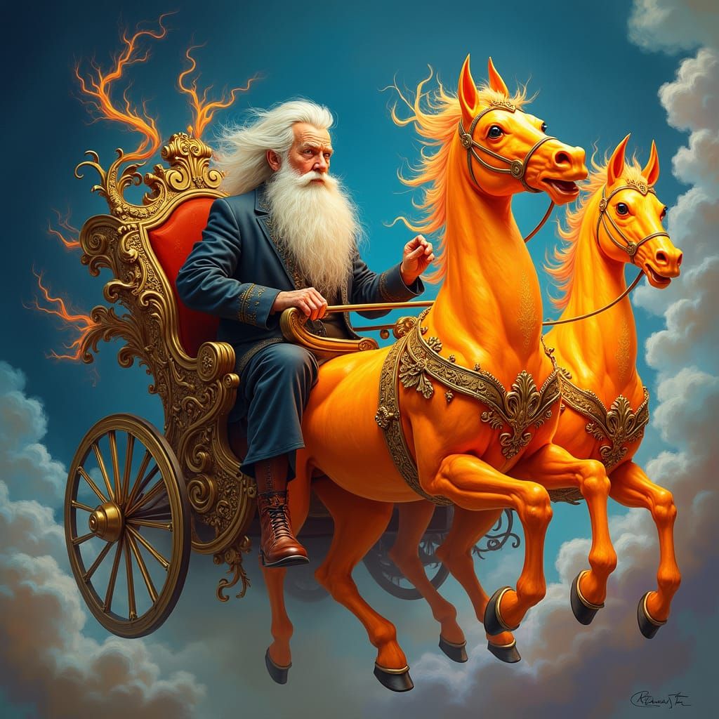 Surreal Chariot Flight with Fire Horses