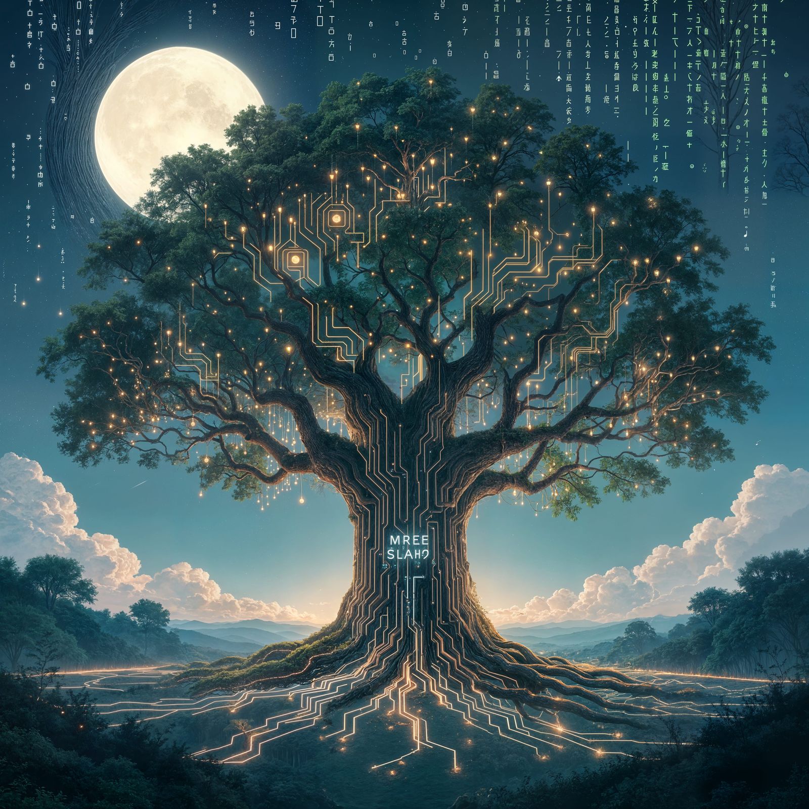 Ancient Circuit Tree Under Code Sky