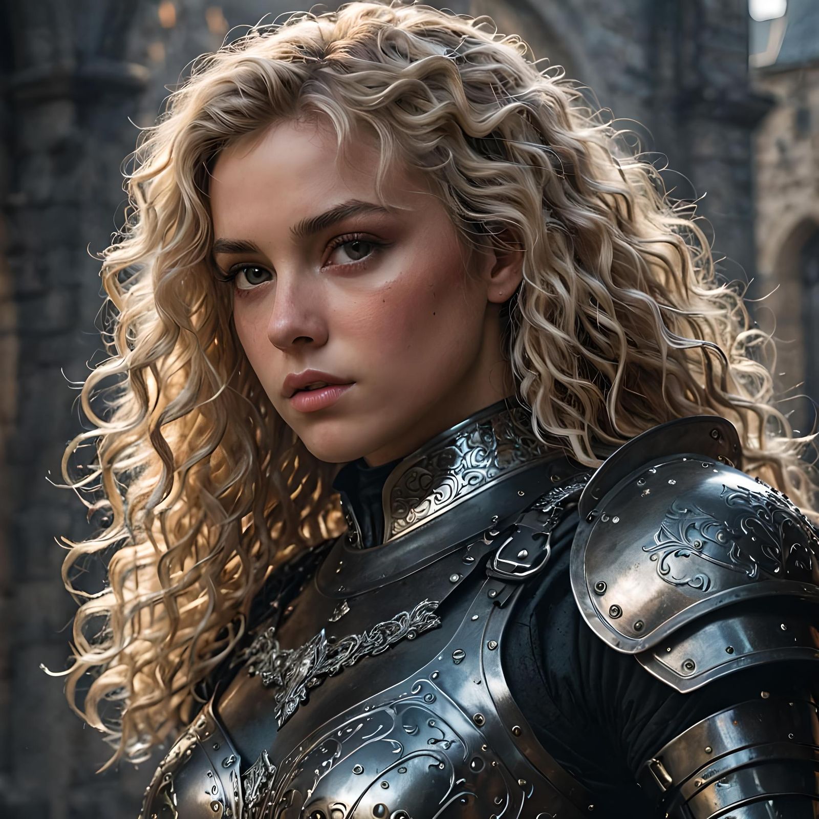 Armored Woman with Blonde Hair: Digital Art