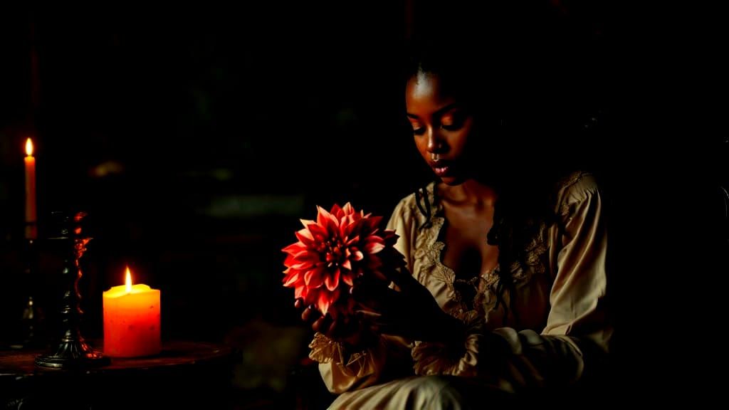 Elegant Black Woman in Contemplative Mood, Caravaggio-Inspir...