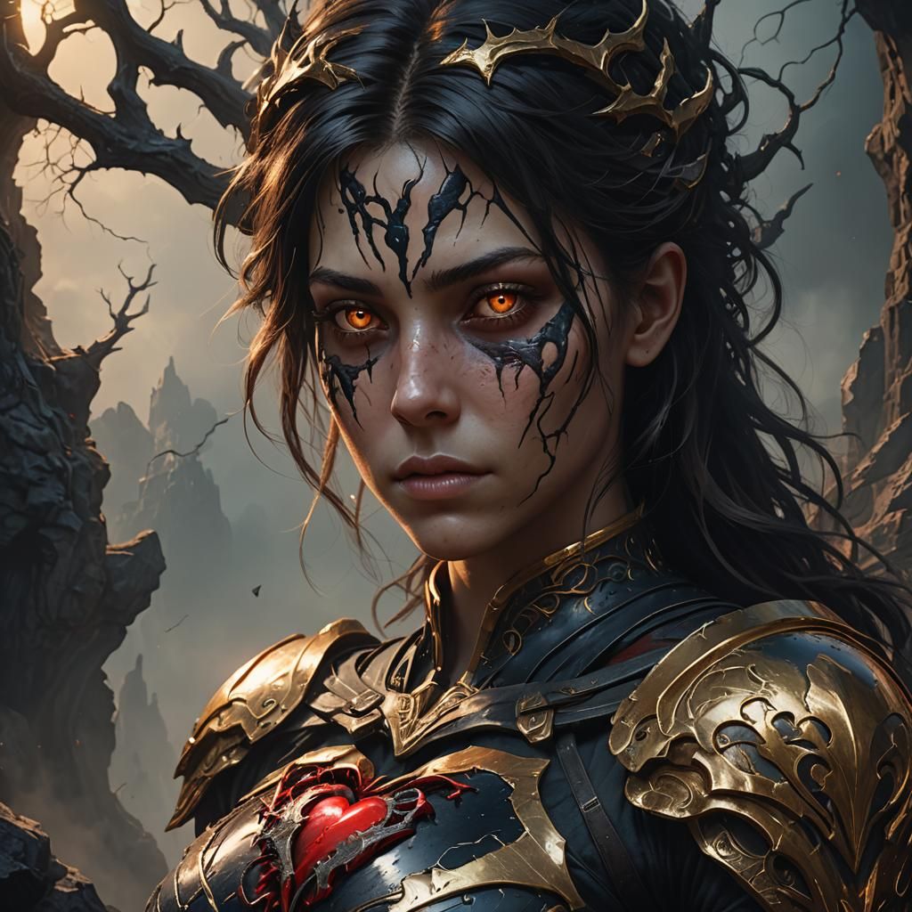Scarred Heart Held by Soul: Dark Fantasy Portrait