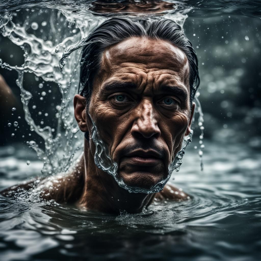 Person Transforms Into Water: Hyperrealistic Detailed Image