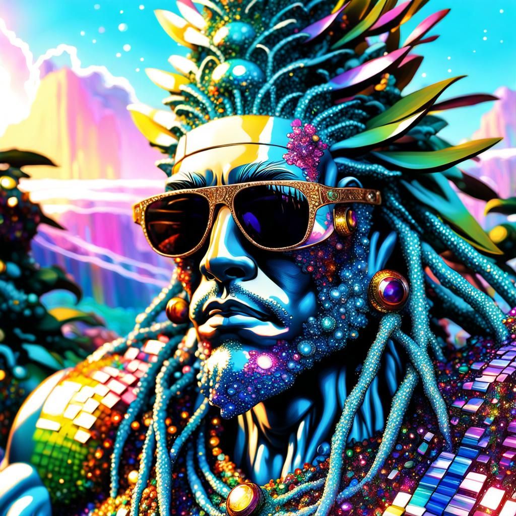 Glitzy Man with Orchids in Gouache Style