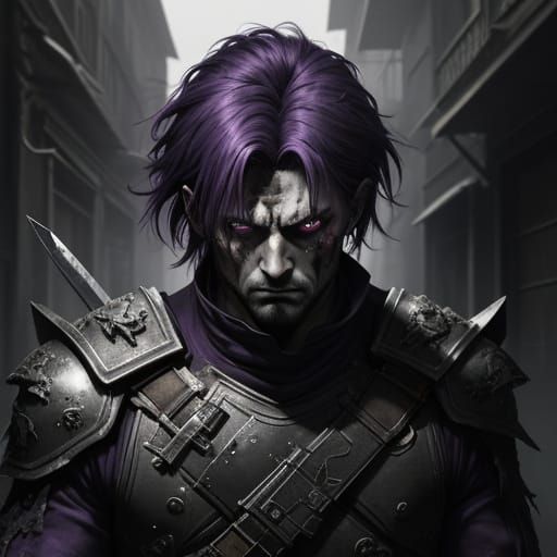 Concept Art Portrait of Determined Warrior in Purple Armor