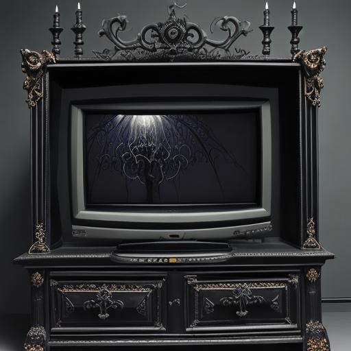Ornate Gothic Television with Electric Elements