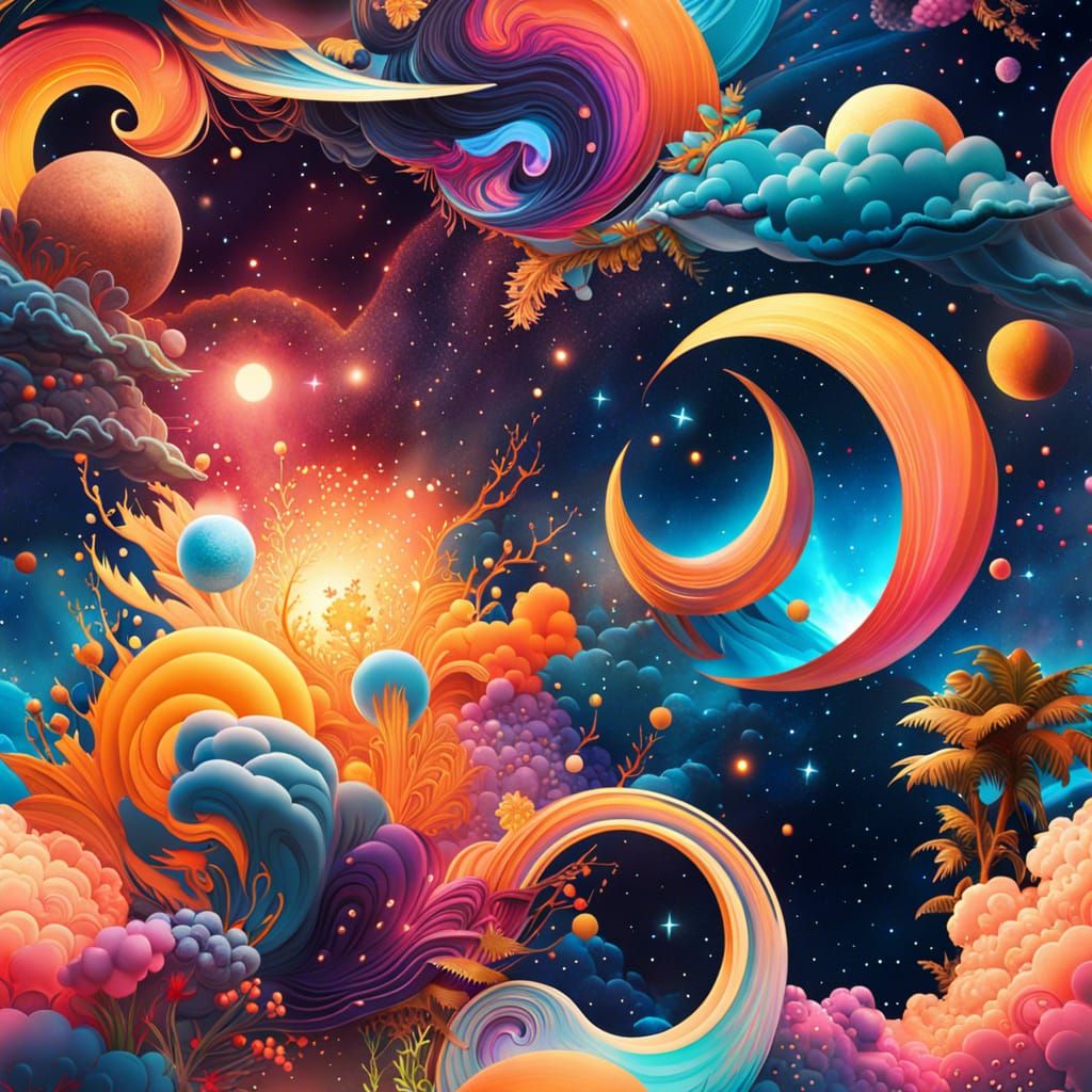 Psychedelic Night Sky Double Exposure: Splash Art