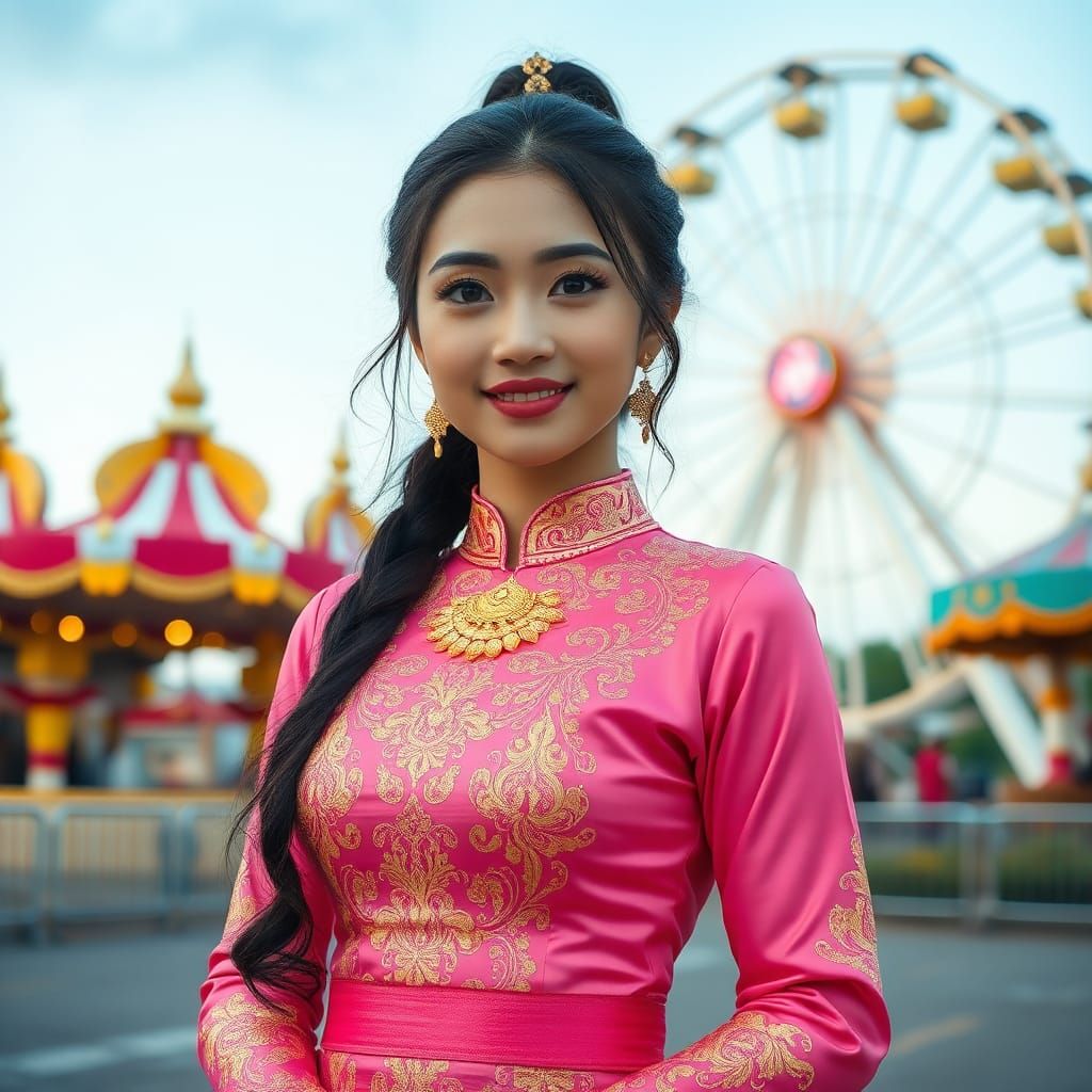 Beautiful Asian Woman in Traditional Thai Dress