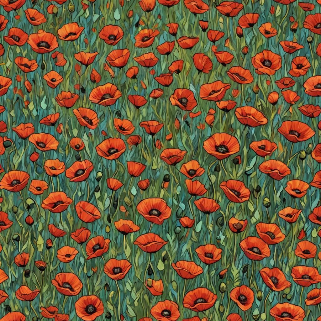 Poppy Field in Post-Impressionist Style