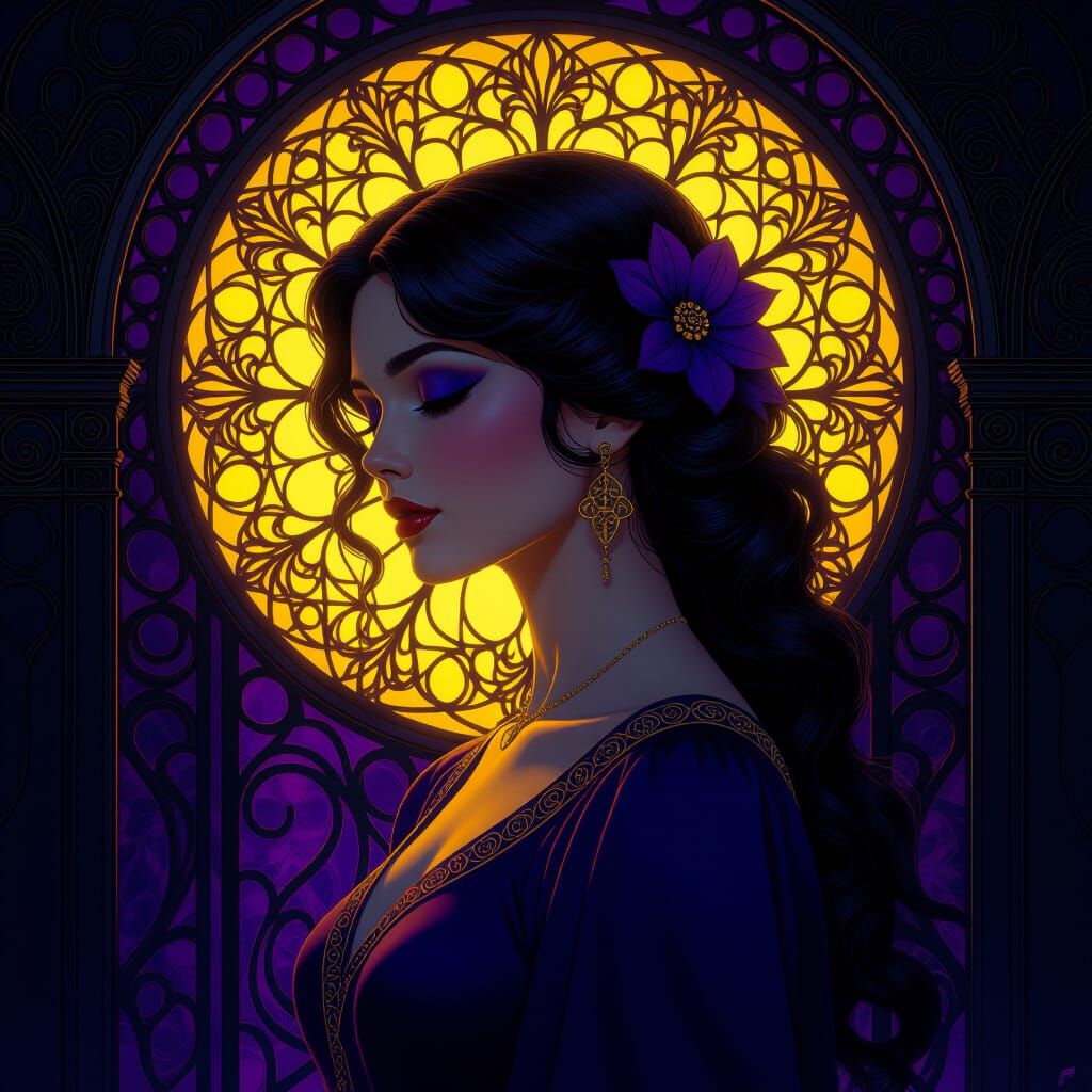 Dark Fantasy Masterpiece in Purple and Yellow