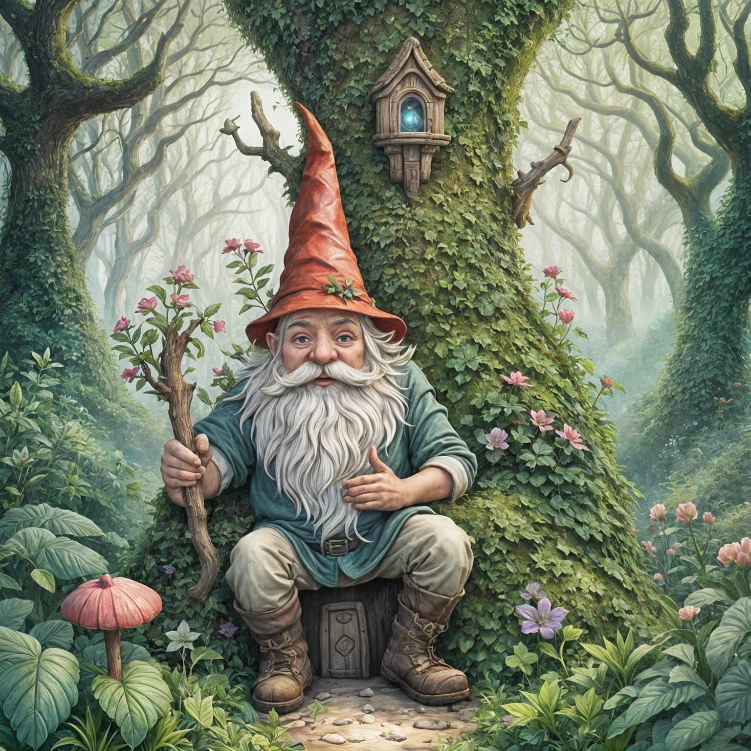 Gnome Guardian of a Magical Forest Garden