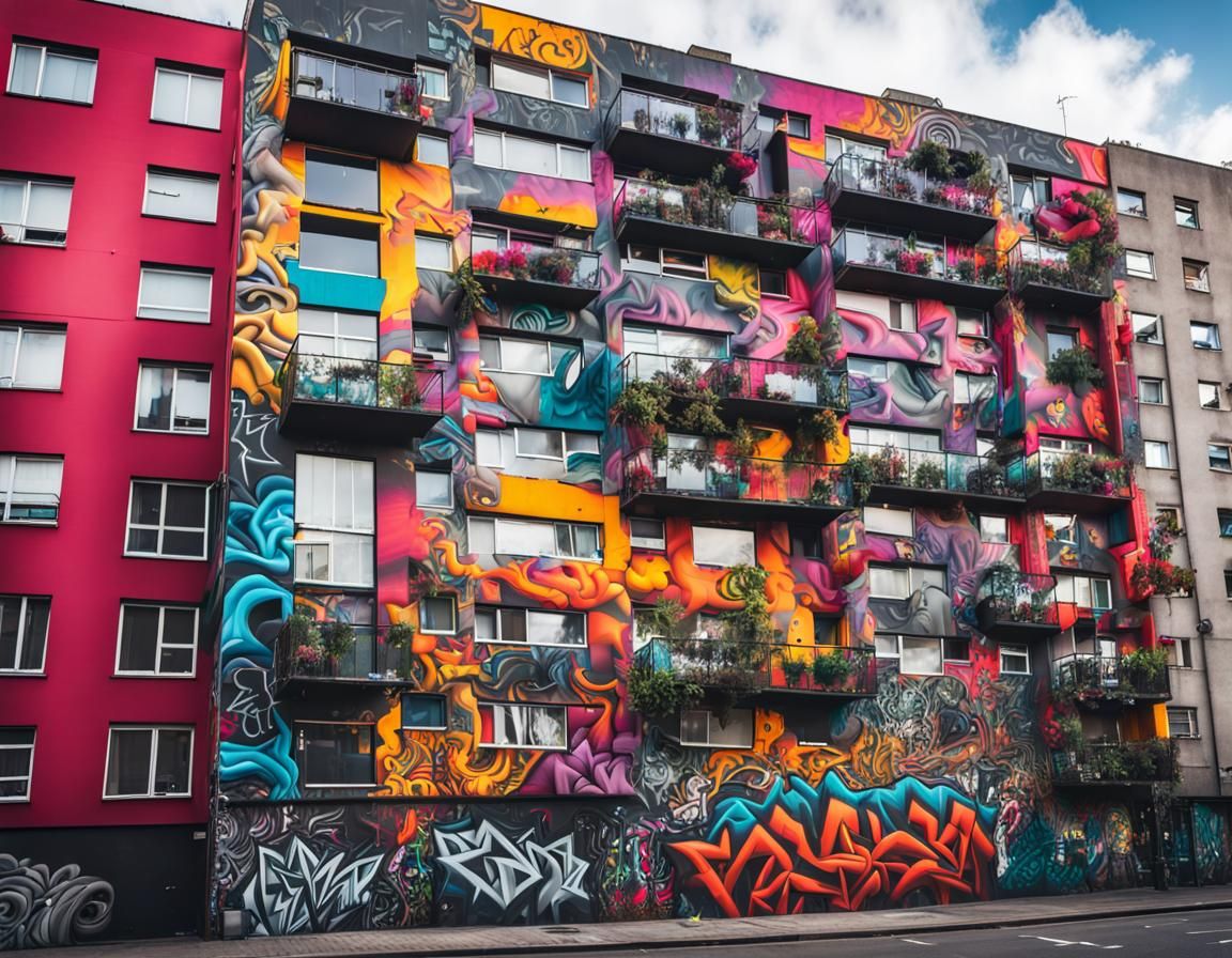 Vibrant Graffiti Wall in Maximalist Style