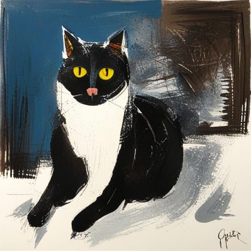 Cat in Architectural Setting as Linocut Print