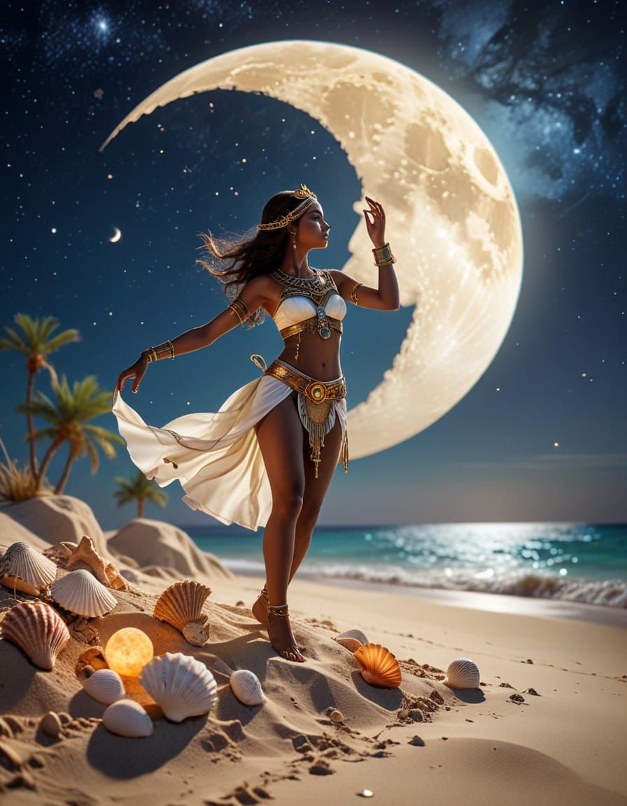 Moonlit Egyptian Dancer in Steampunk Style